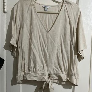 Nine West Cream Tie Front Short Sleeve Blouse